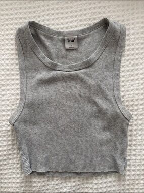 TNA Ribbed Crop Tank Top in Light Gray (Aritzia)